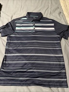 SLIGO Navy Striped Men's Polo with Aqua Accents